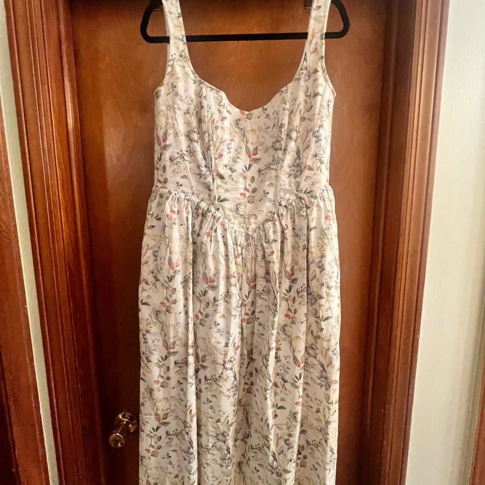 Floral Cotton Midi Sleeveless Corset Cottage Core Basque Waist Dress